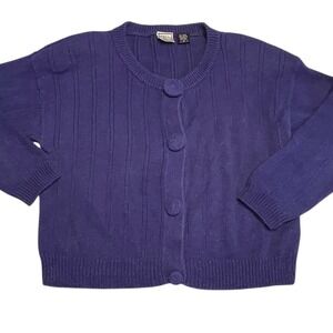 Vintage Paul Et Duffier Ribbed Cropped Blue Cardigan Sweater Womens Medium